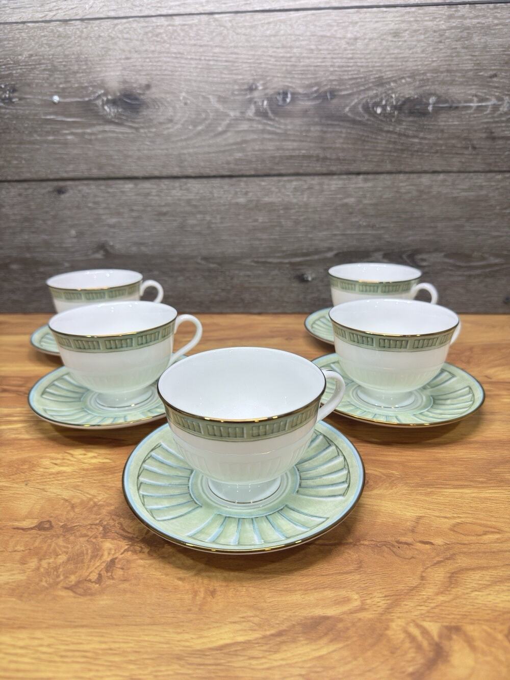Lenox British Colonial Footed Shutter Tea/Coffee Cups & Saucers ~ Set Of 5